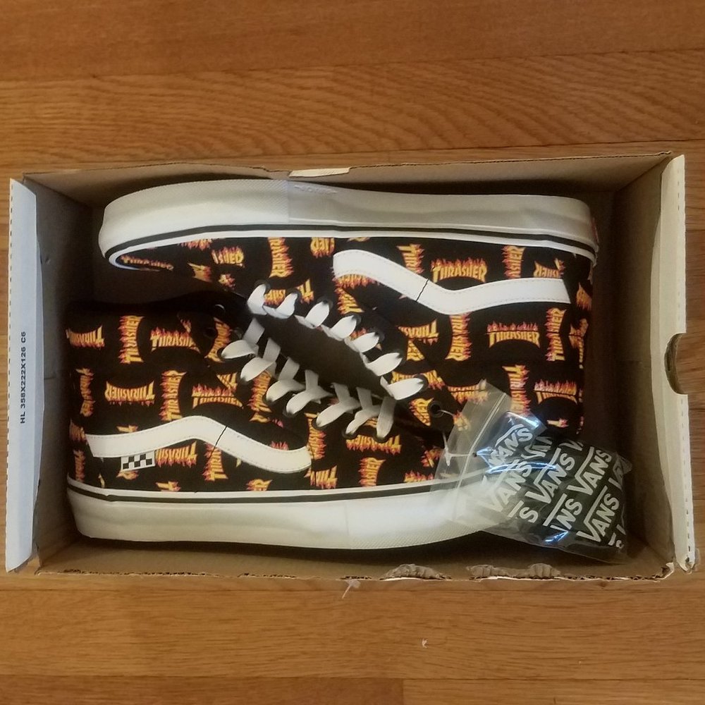VANS x Thrasher Sk8-Hi Black Multi Men’s Canvas Skate Sneakers Size 10 mens